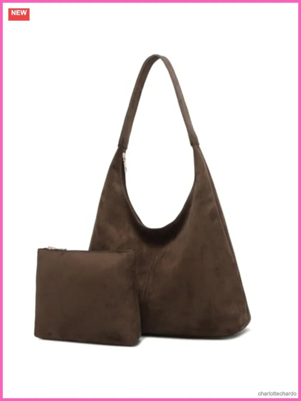 Slouchy Faux Suede Hobo Bag with Removable Pouch Large Shoulder Tote